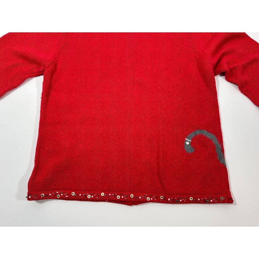 Coldwater‎ Creek Red Bejeweled Cats Kitchy Zip Sweater Jacket Size L - Picture 13 of 16